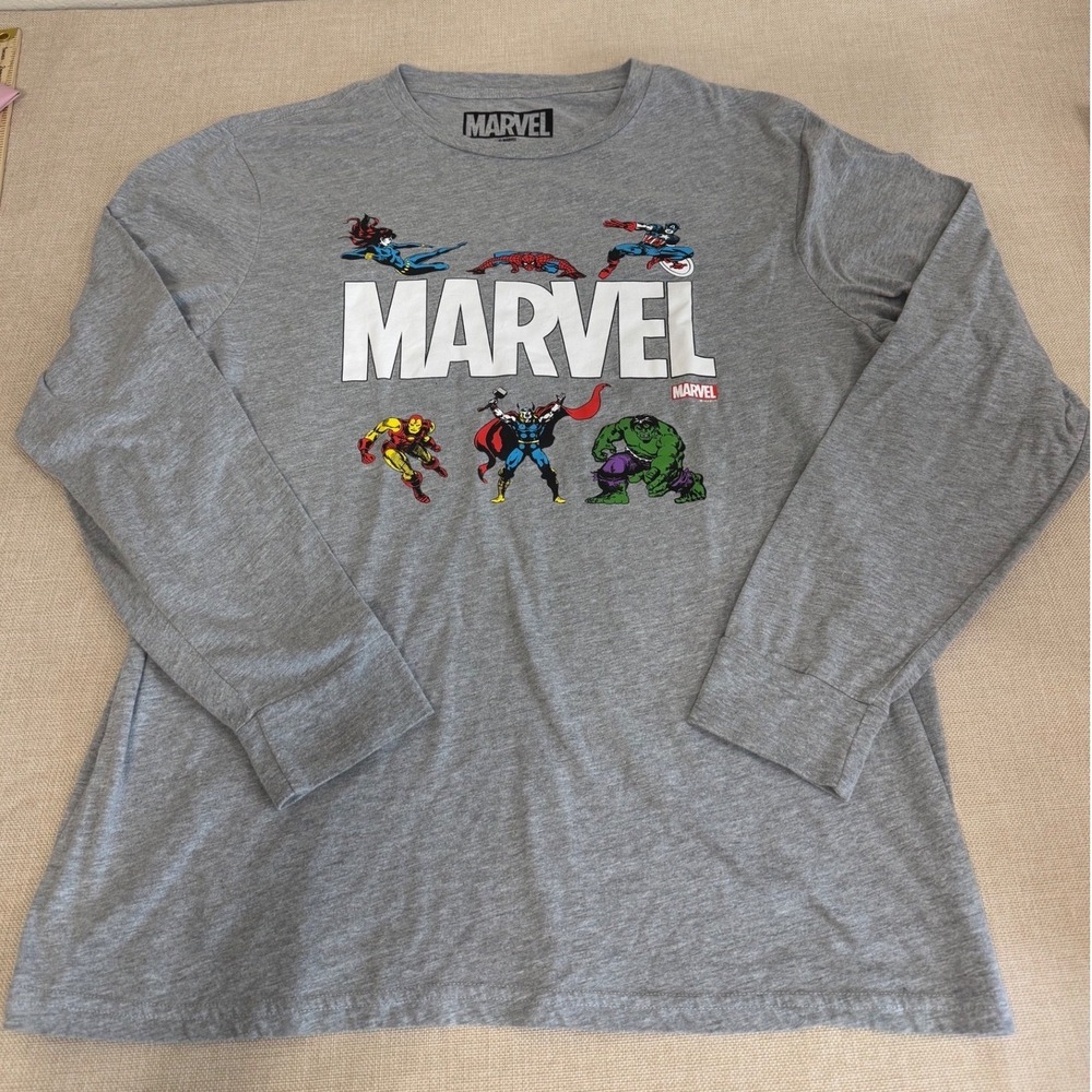 Marvel Avengers Graphic Long Sleeve T-Shirt Heather Grey Mens‎ XL RN117508
